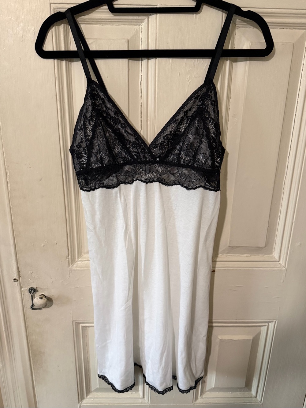 Oscar de la Renta Pink Label Lace Chemise Nightgown M Black White Slip